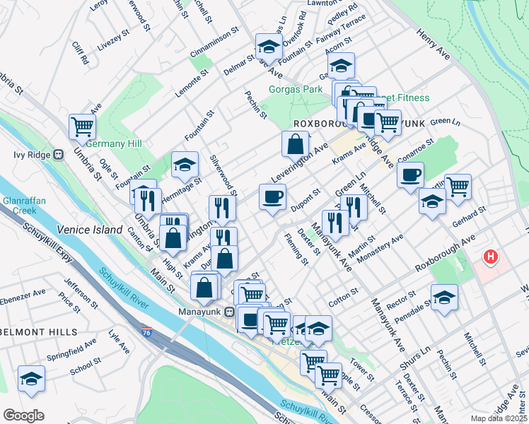 map of restaurants, bars, coffee shops, grocery stores, and more near 263 Krams Avenue in Philadelphia