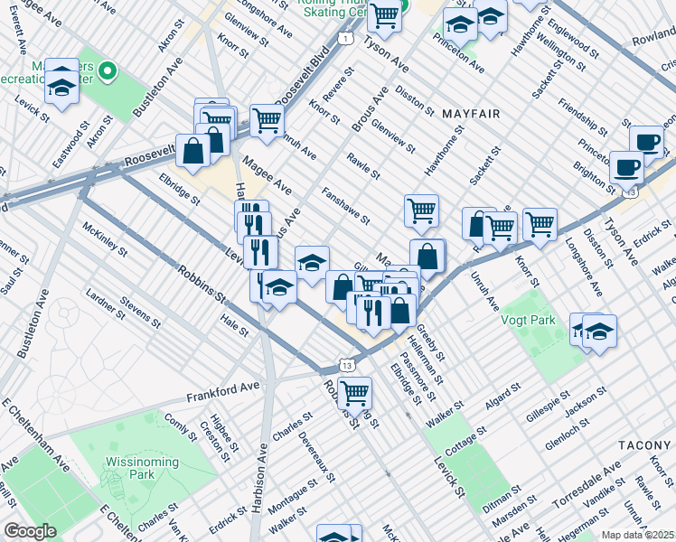 map of restaurants, bars, coffee shops, grocery stores, and more near 3037 Hellerman Street in Philadelphia
