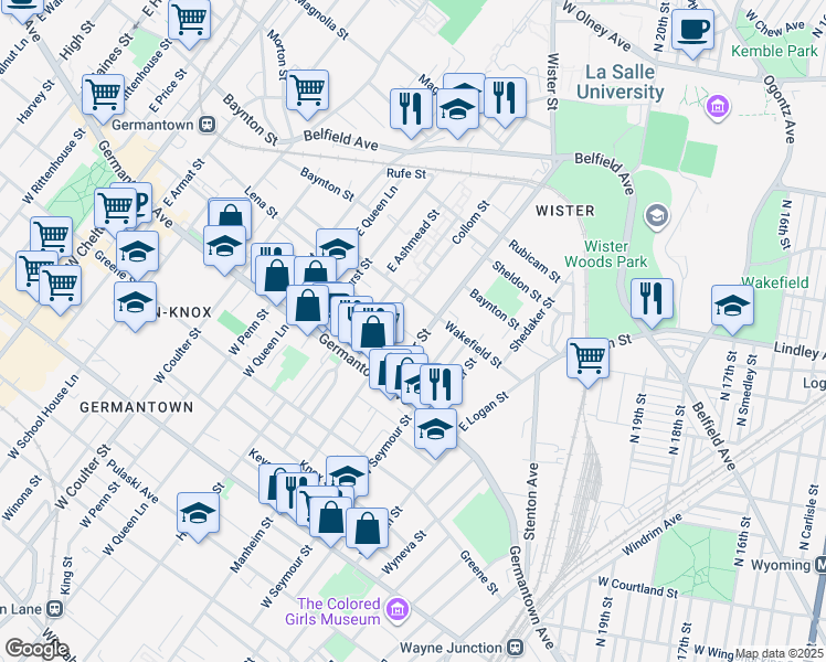 map of restaurants, bars, coffee shops, grocery stores, and more near 5113 Lena Street in Philadelphia