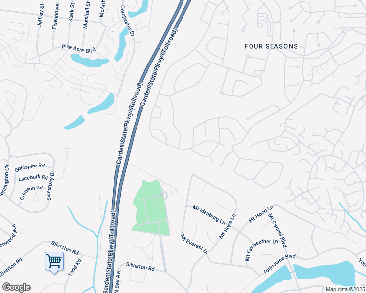 map of restaurants, bars, coffee shops, grocery stores, and more near 1 Silverspring Drive in Lakewood