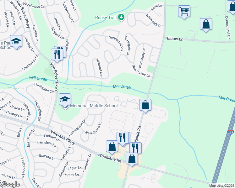 map of restaurants, bars, coffee shops, grocery stores, and more near 410 Downing Court in Westampton