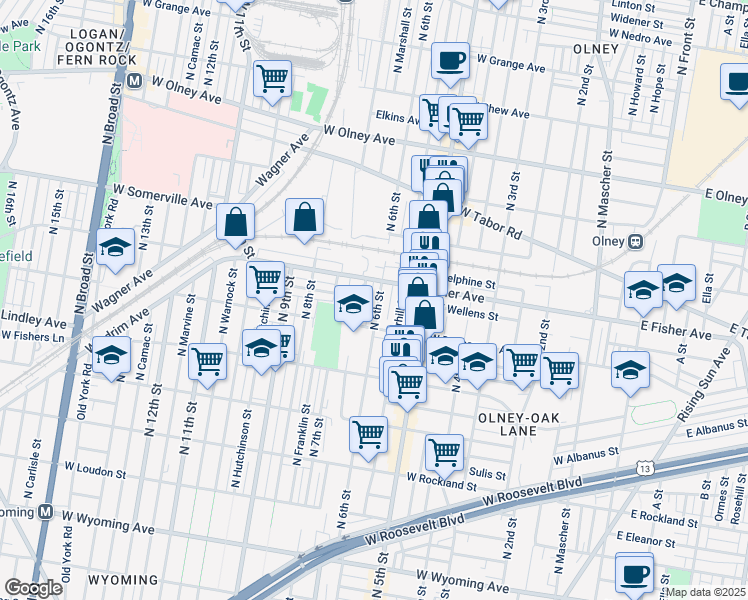 map of restaurants, bars, coffee shops, grocery stores, and more near 5236 North 6th Street in Philadelphia