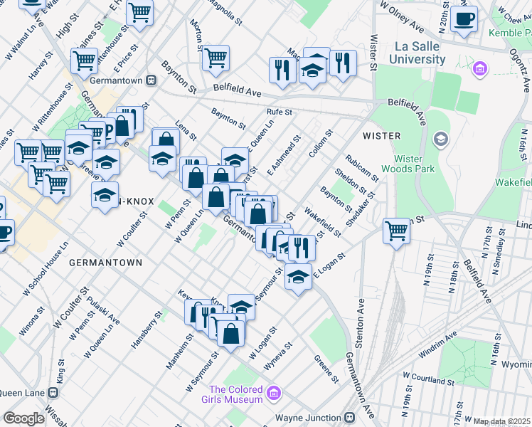 map of restaurants, bars, coffee shops, grocery stores, and more near 58 East Collom Street in Philadelphia