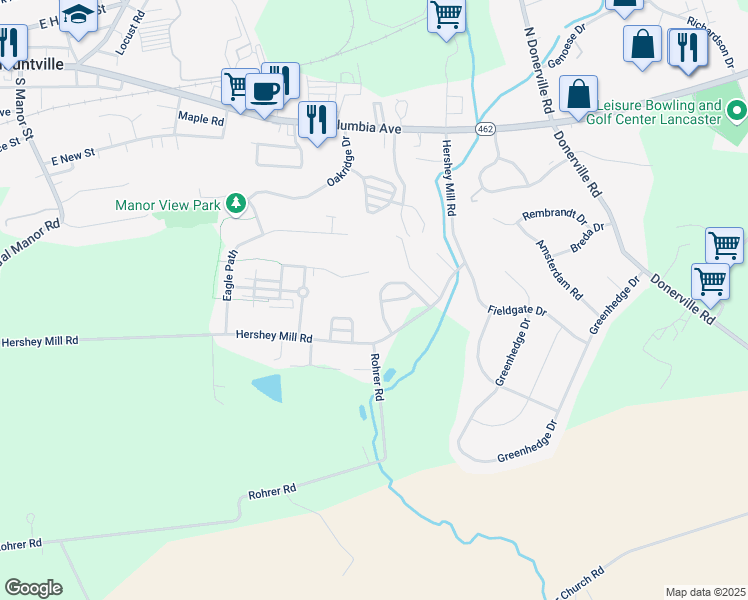 map of restaurants, bars, coffee shops, grocery stores, and more near 202 Millstone Drive in Mountville