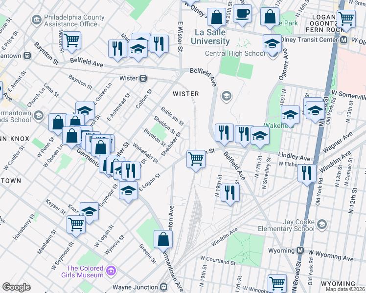 map of restaurants, bars, coffee shops, grocery stores, and more near 5047 Stenton Avenue in Philadelphia