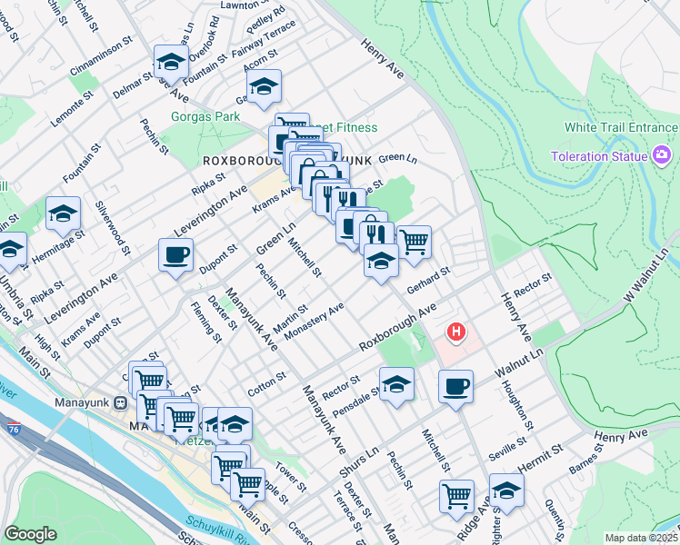 map of restaurants, bars, coffee shops, grocery stores, and more near 464 Martin Street in Philadelphia