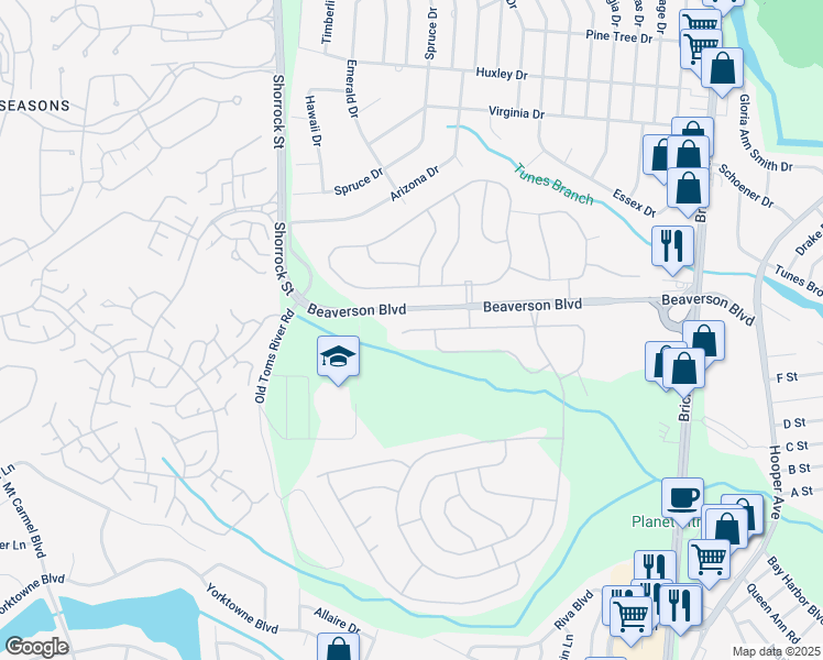 map of restaurants, bars, coffee shops, grocery stores, and more near 101 Yorkwood Drive in Brick