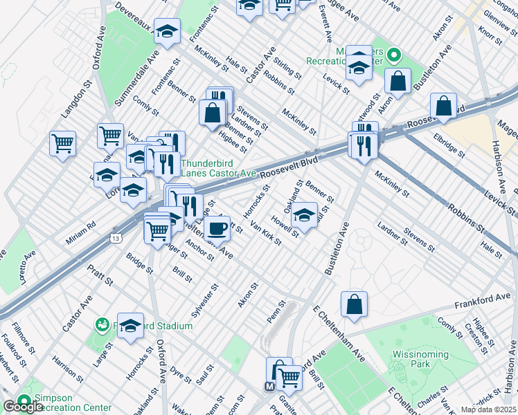 map of restaurants, bars, coffee shops, grocery stores, and more near 5931 Horrocks Street in Philadelphia