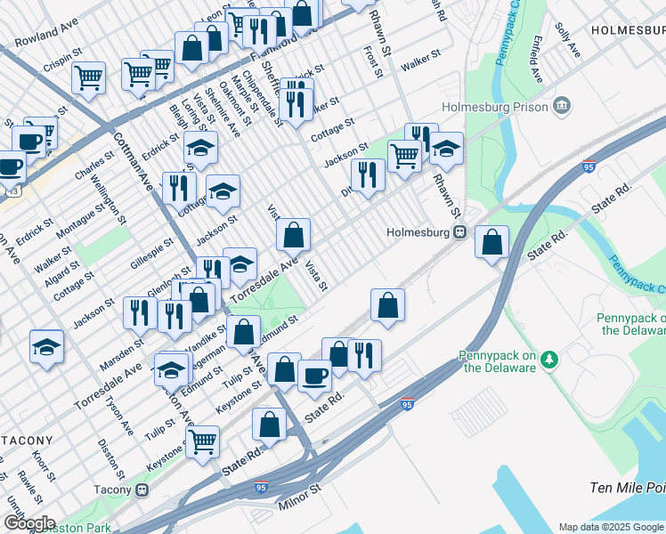 map of restaurants, bars, coffee shops, grocery stores, and more near 4726 Oakmont Street in Philadelphia