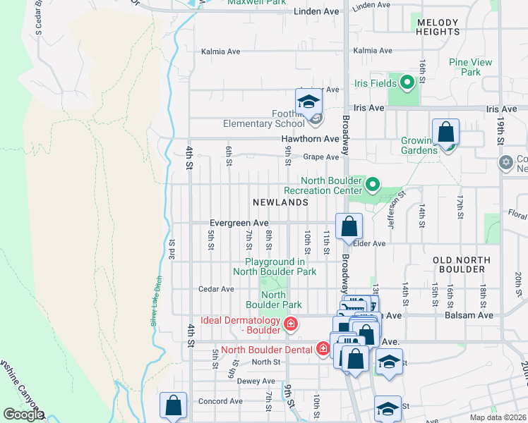 map of restaurants, bars, coffee shops, grocery stores, and more near 3150 8th Street in Boulder