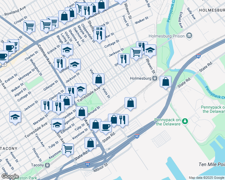 map of restaurants, bars, coffee shops, grocery stores, and more near 4726 Oakmont Street in Philadelphia