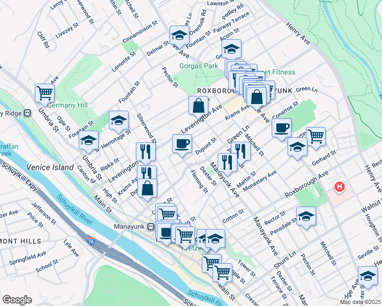 map of restaurants, bars, coffee shops, grocery stores, and more near 320 Dupont Street in Philadelphia