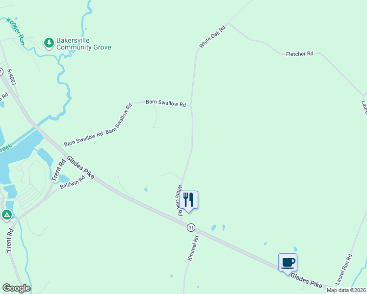 map of restaurants, bars, coffee shops, grocery stores, and more near 286 White Oak Road in Somerset