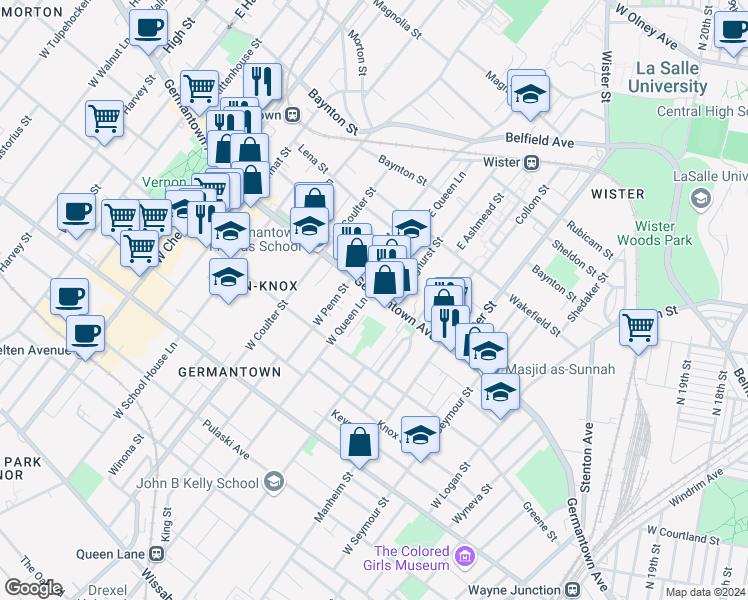 map of restaurants, bars, coffee shops, grocery stores, and more near 5234 Germantown Avenue in Philadelphia