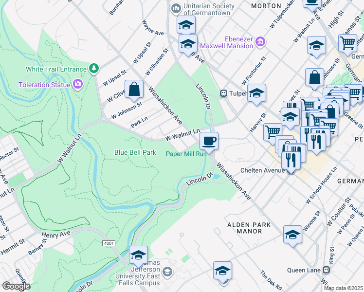 map of restaurants, bars, coffee shops, grocery stores, and more near 6032 Bridget Street in Philadelphia