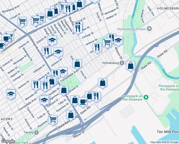map of restaurants, bars, coffee shops, grocery stores, and more near 4726 Oakmont Street in Philadelphia