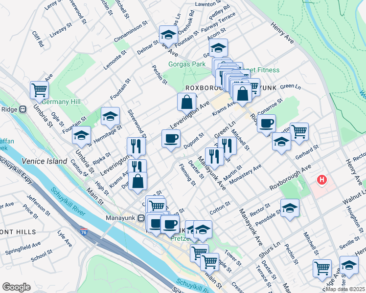 map of restaurants, bars, coffee shops, grocery stores, and more near 328 Dupont Street in Philadelphia