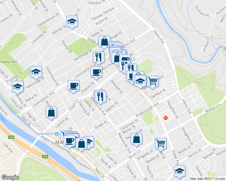 map of restaurants, bars, coffee shops, grocery stores, and more near 428 Lyceum Avenue in Philadelphia