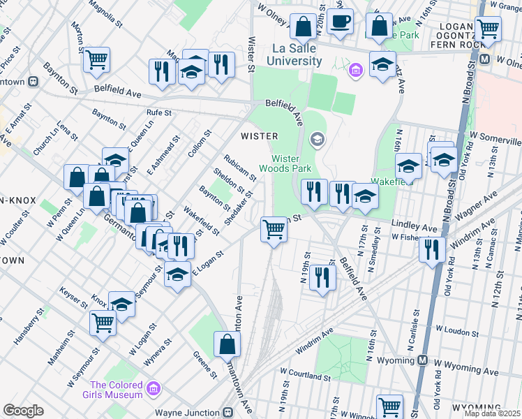 map of restaurants, bars, coffee shops, grocery stores, and more near 5030 Stenton Avenue in Philadelphia