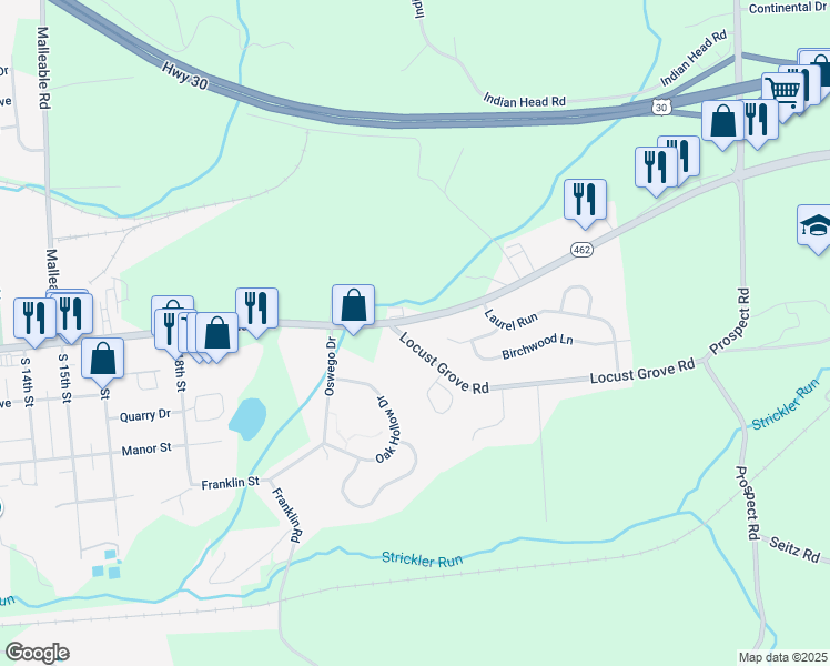 map of restaurants, bars, coffee shops, grocery stores, and more near 3985 Locust Grove Road in Columbia