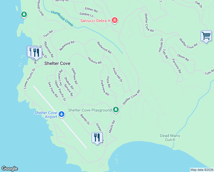 map of restaurants, bars, coffee shops, grocery stores, and more near 265 Parkview Road in Whitethorn