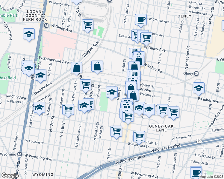 map of restaurants, bars, coffee shops, grocery stores, and more near 630 West Fisher Avenue in Philadelphia