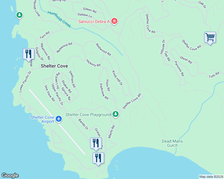 map of restaurants, bars, coffee shops, grocery stores, and more near 20 Sea Crest Road in Whitethorn