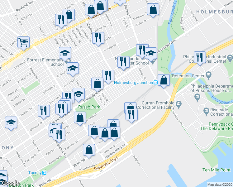 map of restaurants, bars, coffee shops, grocery stores, and more near 4755 Oakmont Street in Philadelphia