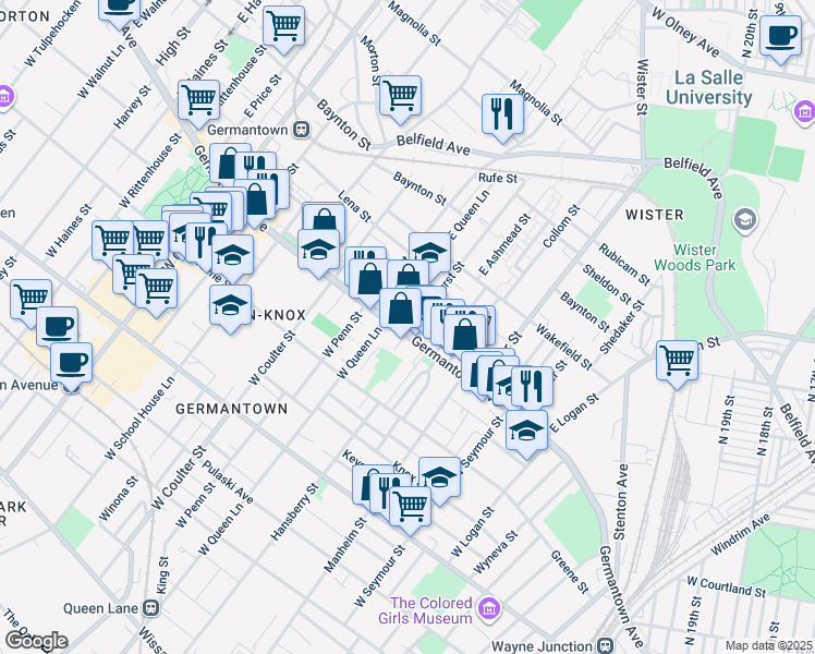 map of restaurants, bars, coffee shops, grocery stores, and more near 5237 Germantown Avenue in Philadelphia
