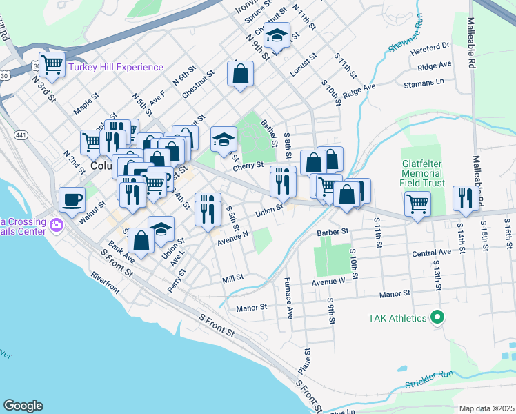 map of restaurants, bars, coffee shops, grocery stores, and more near 557 Union Street in Columbia