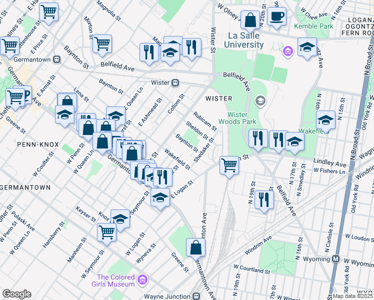 map of restaurants, bars, coffee shops, grocery stores, and more near 4956 Baynton Street in Philadelphia