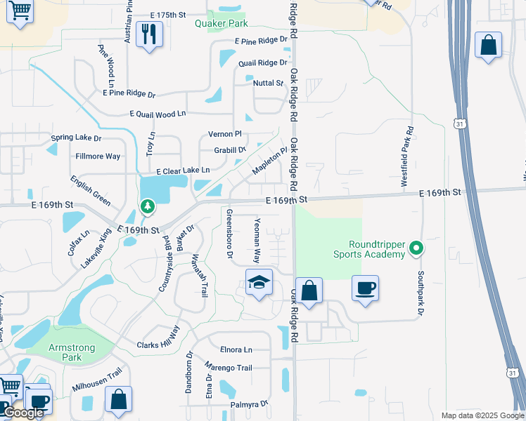 map of restaurants, bars, coffee shops, grocery stores, and more near 606 Daniel Court in Westfield