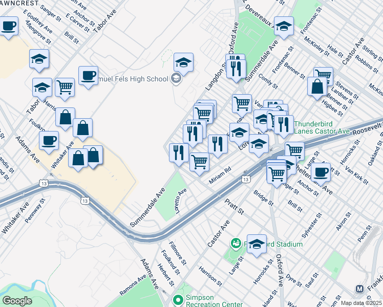 map of restaurants, bars, coffee shops, grocery stores, and more near 901 Granite Street in Philadelphia
