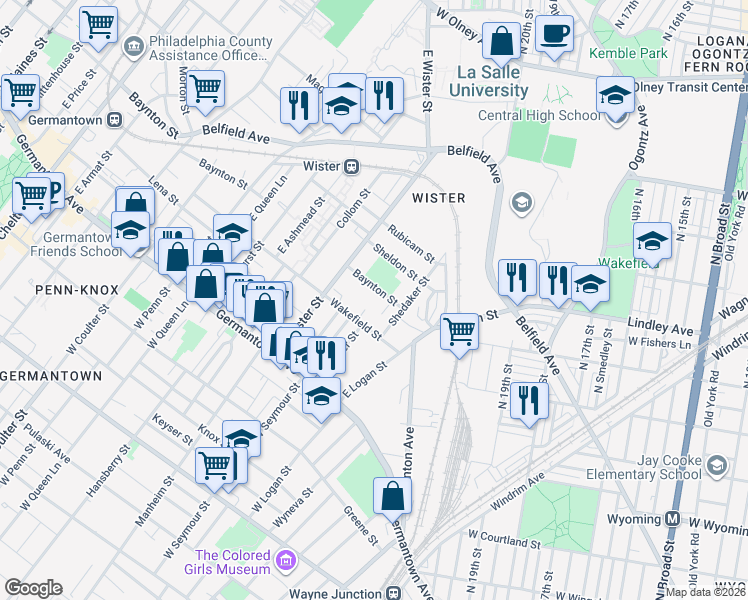 map of restaurants, bars, coffee shops, grocery stores, and more near 4958 Baynton Street in Philadelphia