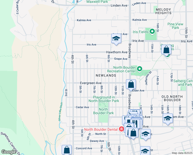 map of restaurants, bars, coffee shops, grocery stores, and more near 3156 7th Street in Boulder