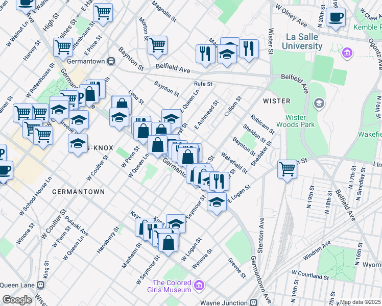 map of restaurants, bars, coffee shops, grocery stores, and more near 63 East Collom Street in Philadelphia