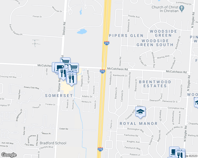 map of restaurants, bars, coffee shops, grocery stores, and more near 4139 Claver Drive in Columbus