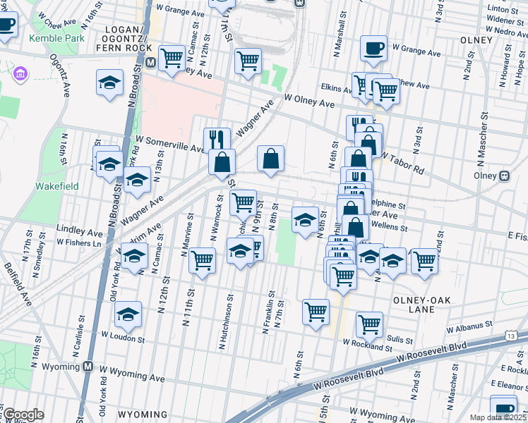 map of restaurants, bars, coffee shops, grocery stores, and more near 818 West Wellens Street in Philadelphia