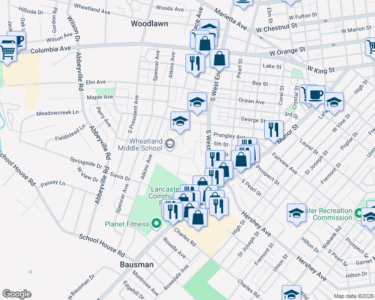 map of restaurants, bars, coffee shops, grocery stores, and more near 919 Hamilton Park Drive in Lancaster