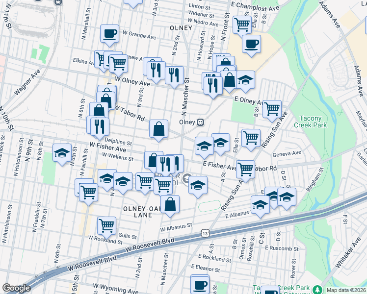 map of restaurants, bars, coffee shops, grocery stores, and more near in Philadelphia