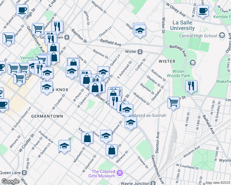 map of restaurants, bars, coffee shops, grocery stores, and more near 75 Collom Street in Philadelphia