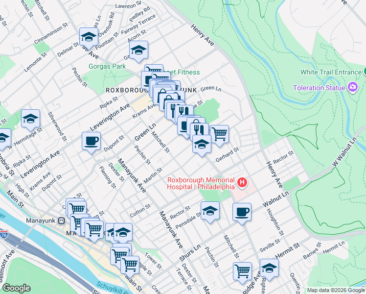 map of restaurants, bars, coffee shops, grocery stores, and more near 482 Martin Street in Philadelphia