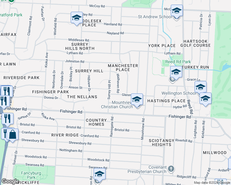 map of restaurants, bars, coffee shops, grocery stores, and more near 3765 Walhaven Road in Columbus