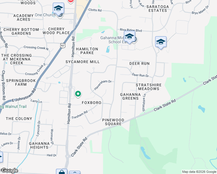 map of restaurants, bars, coffee shops, grocery stores, and more near 555 Stedway Court in Columbus