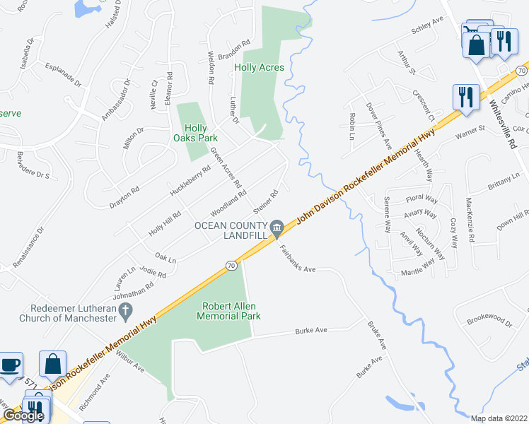 map of restaurants, bars, coffee shops, grocery stores, and more near 2516 Steiner Road in Manchester Township