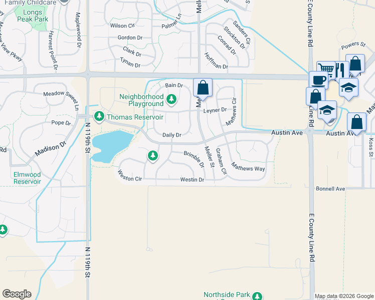 map of restaurants, bars, coffee shops, grocery stores, and more near 1567 Brimble Drive in Erie