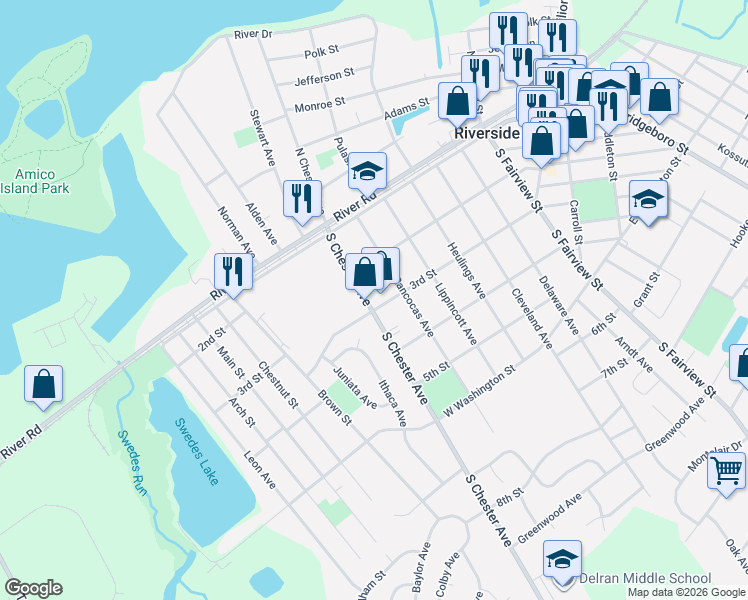 map of restaurants, bars, coffee shops, grocery stores, and more near 235 South Chester Avenue in Riverside