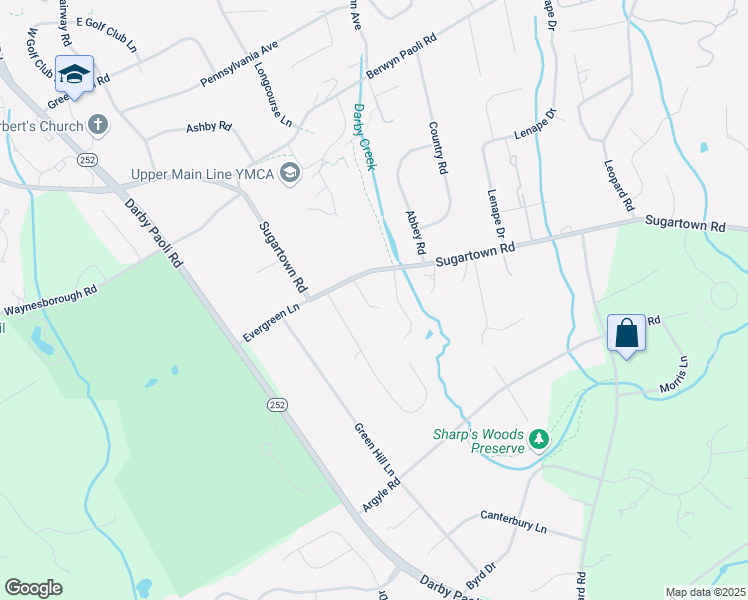 map of restaurants, bars, coffee shops, grocery stores, and more near 1430 Sugartown Road in Berwyn