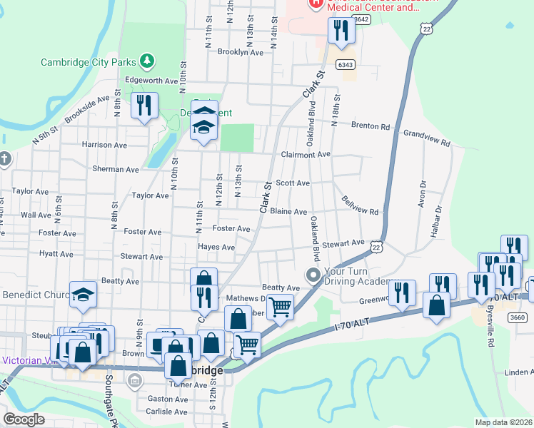 map of restaurants, bars, coffee shops, grocery stores, and more near 622 Clark Street in Cambridge