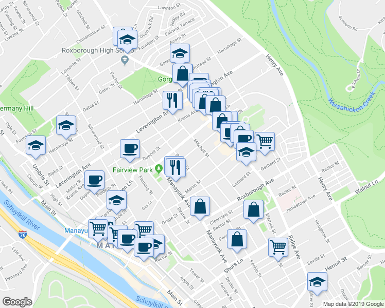 map of restaurants, bars, coffee shops, grocery stores, and more near 431 Conarroe Street in Philadelphia